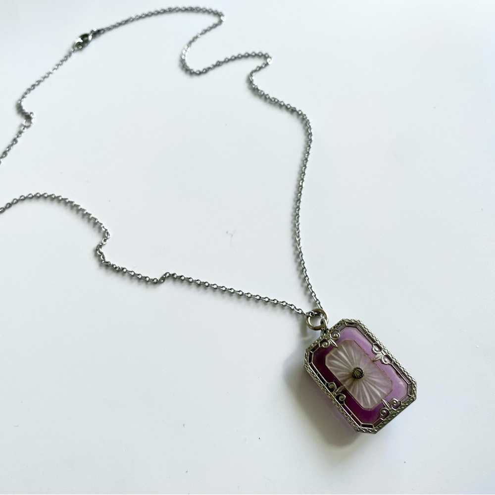 ❌SOLD!! DO NOT PURCHASE!! Art Deco Purple Camphor Glass Necklace. - Picture 10 of 10